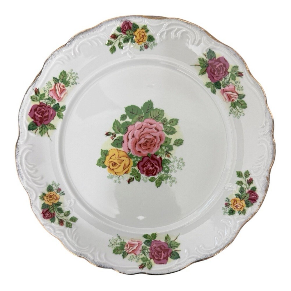 Vintage Floral China Set 20pc Plates Cups Gold Trim Roses Lot - Picture 2 of 16